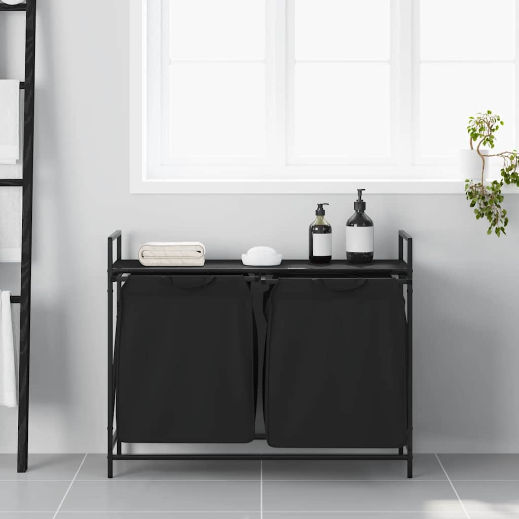 Cesto para la ropa vidaxx 2 compartimentos con estante roble negro