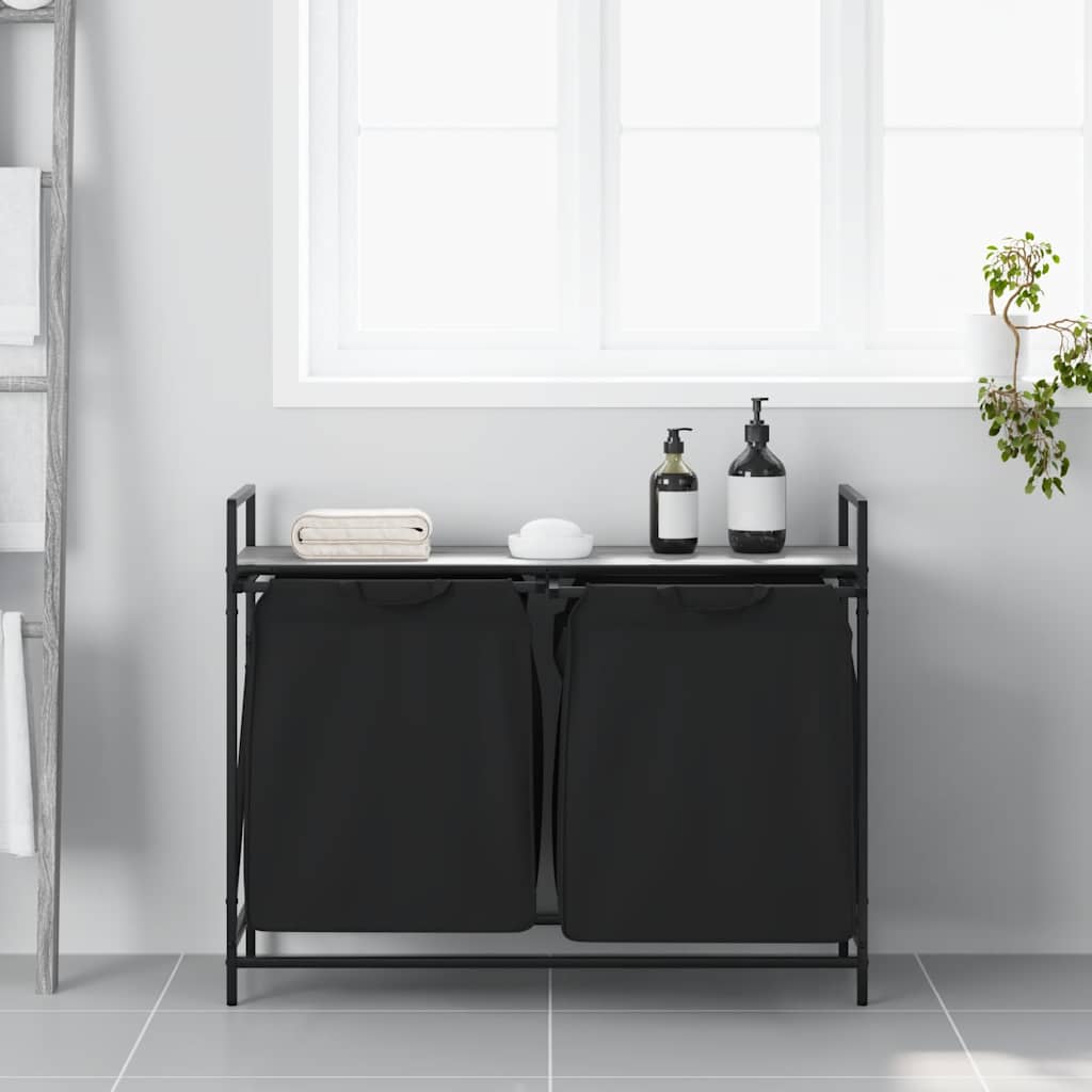 Portabiancheria Vidaxl 2 scomparti con ripiano rovere Sonoma grigio