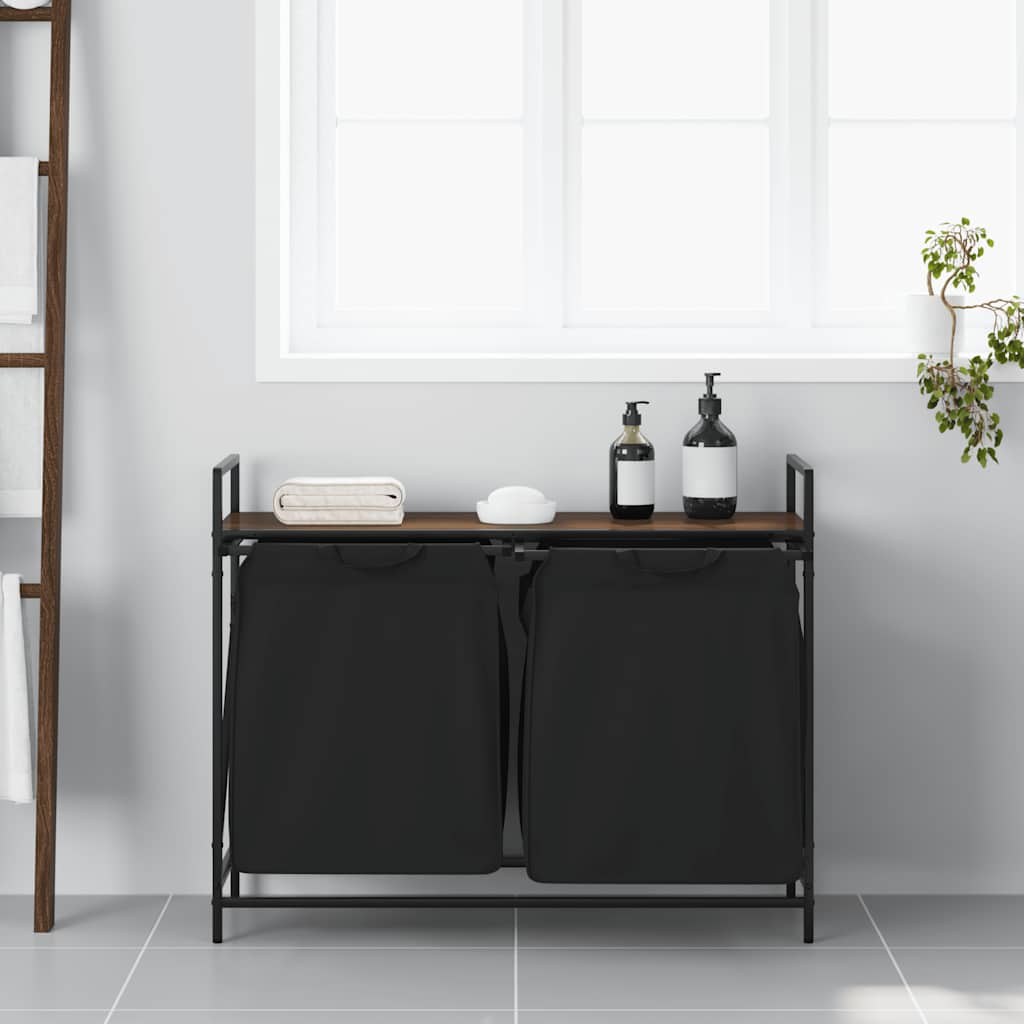 Vidaxl wasmand 2 vakken met plank bruin eikenkleurig