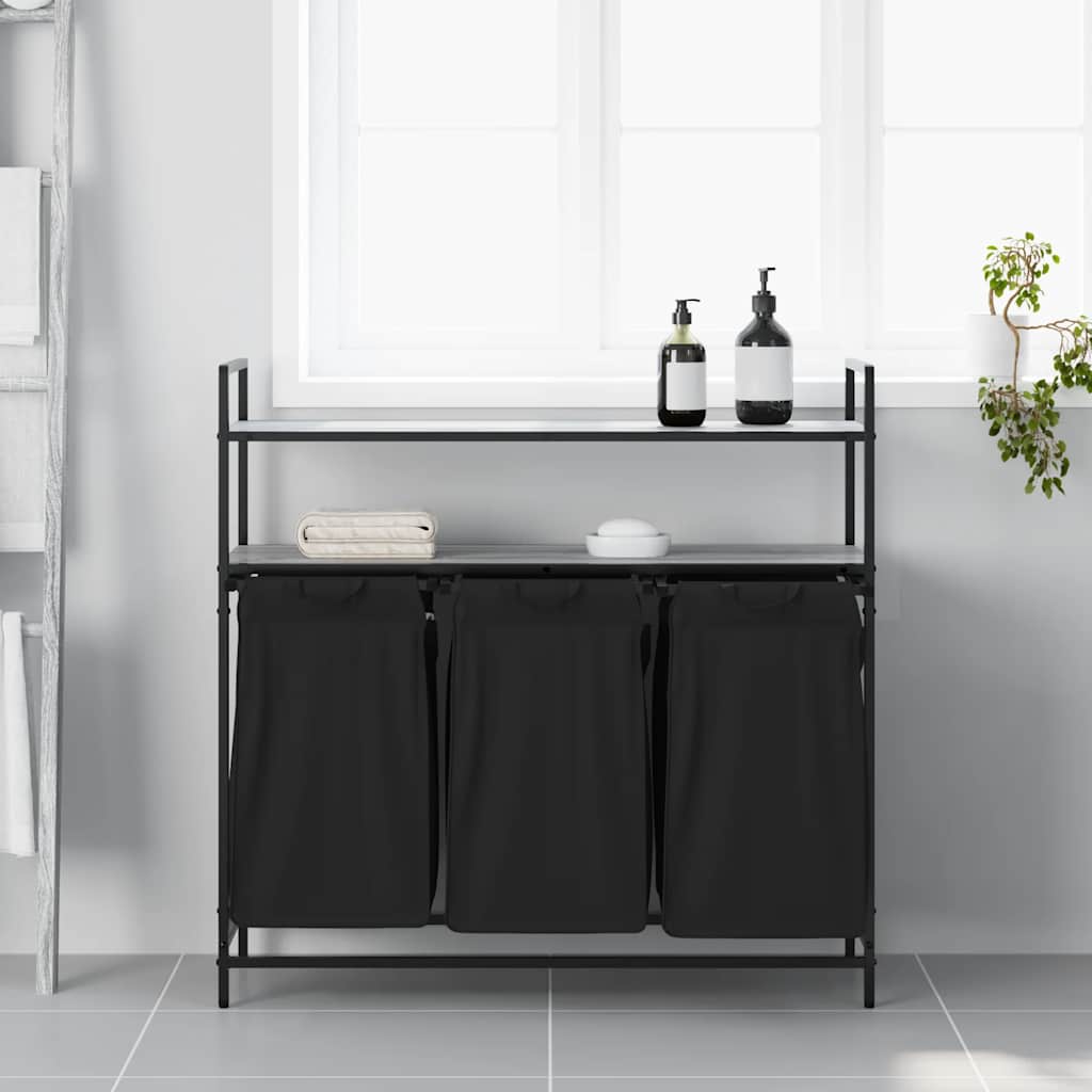 Cesto para la ropa vidaxl 3 compartimentos con estantes roble sonoma gris
