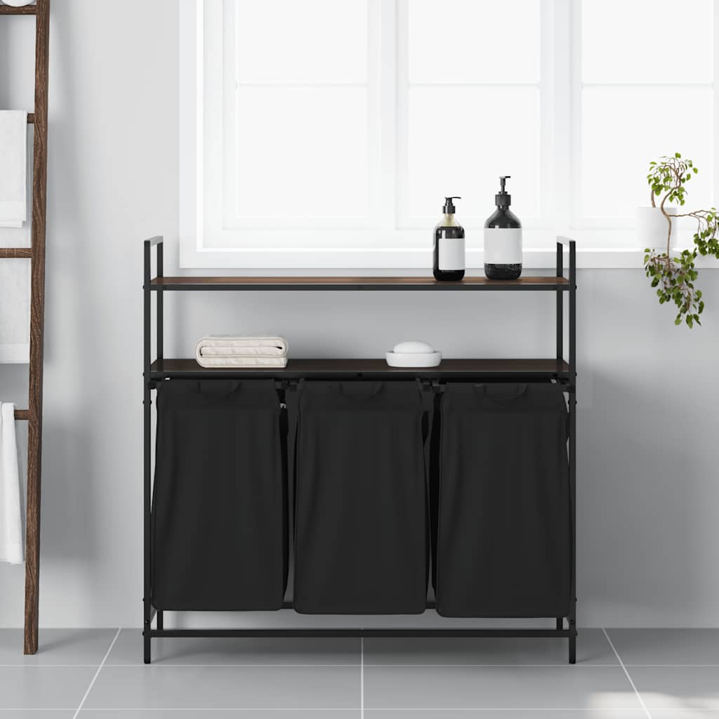 Cesto para la ropa Vidaxx 3 compartimentos con estantes, roble marrón