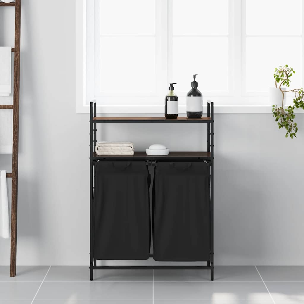 Cesto para la ropa Vidaxx 2 compartimentos con estantes, roble marrón