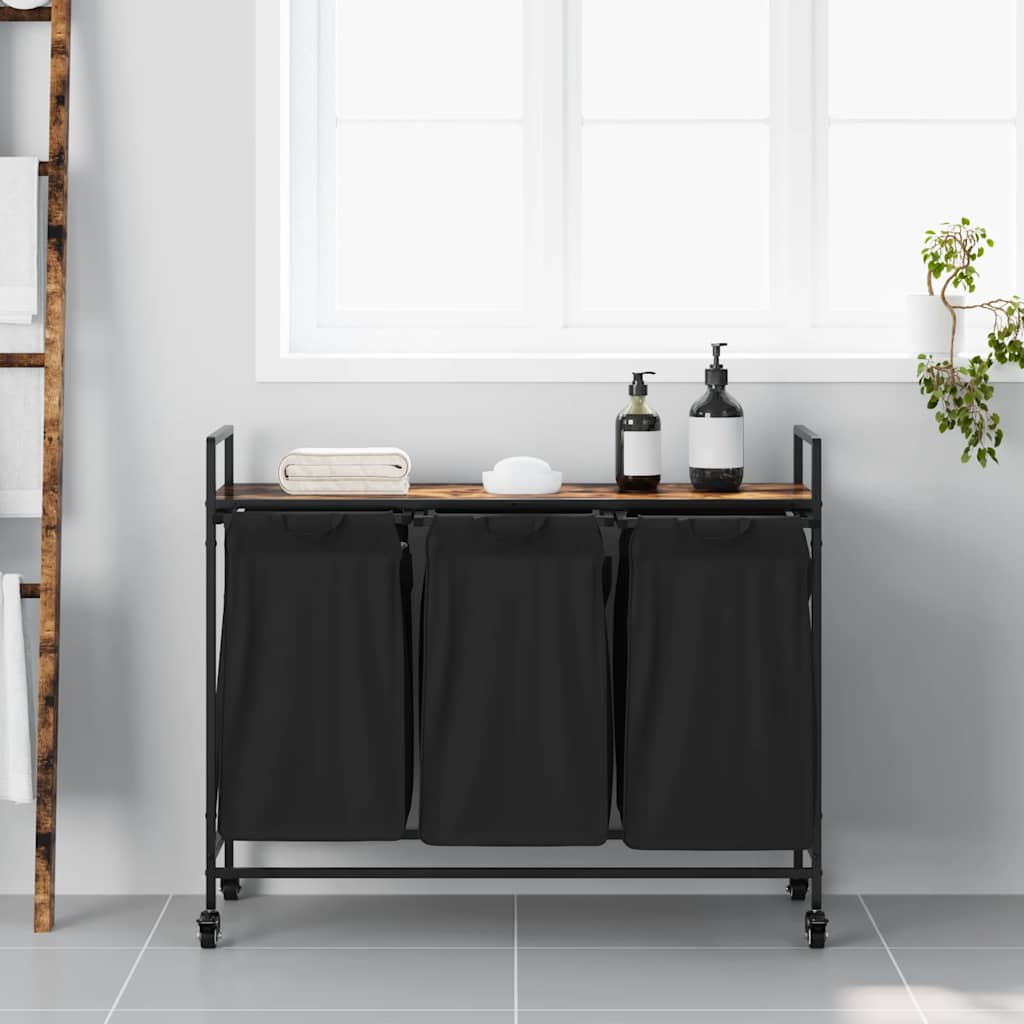 Cesto para la ropa Vidaxx 3 compartimentos con estantes, roble ahumado