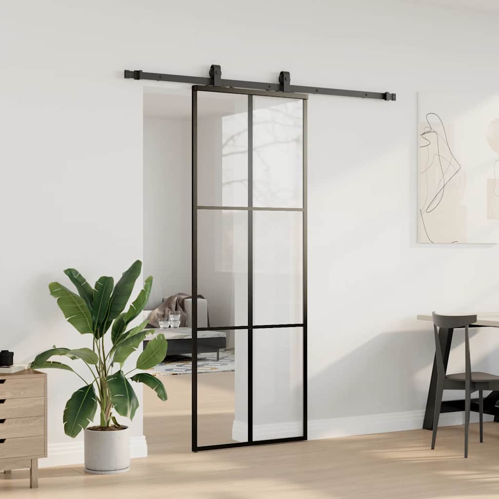 VidaXL puerta corredera con juego de herrajes 76x205 cm ESG vidrio negro