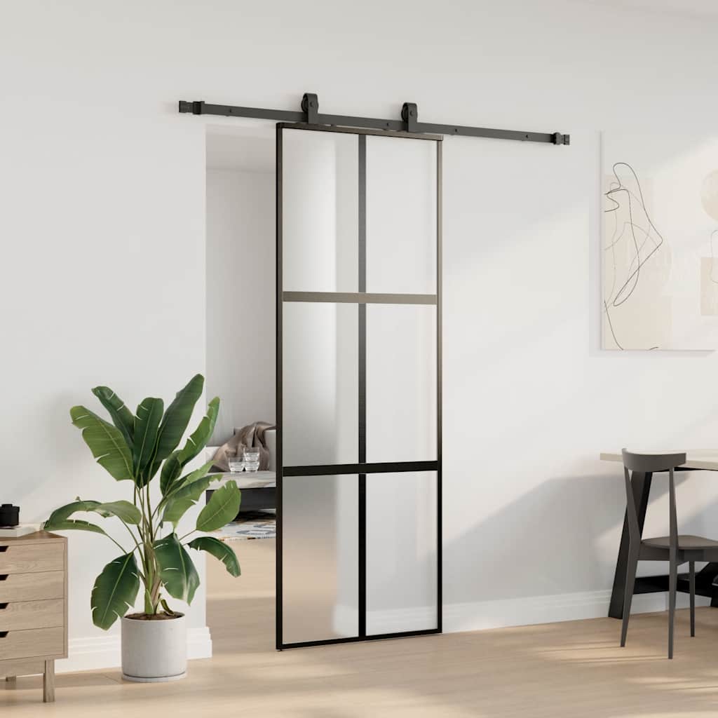 Porta scorrevole VidaXL con set ferramenta 76x205 cm vetro temperato nero