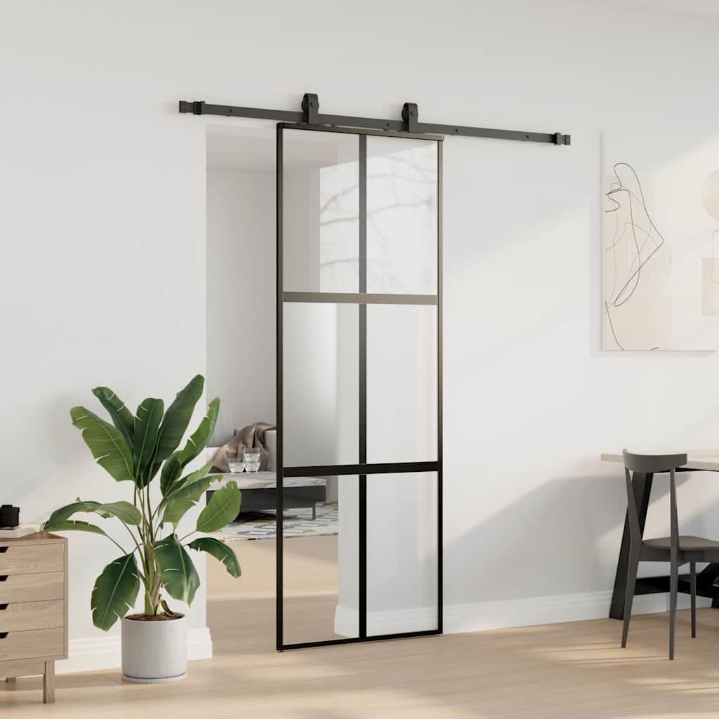 Porta scorrevole VidaXL con set ferramenta 76x205 cm vetro temperato nero