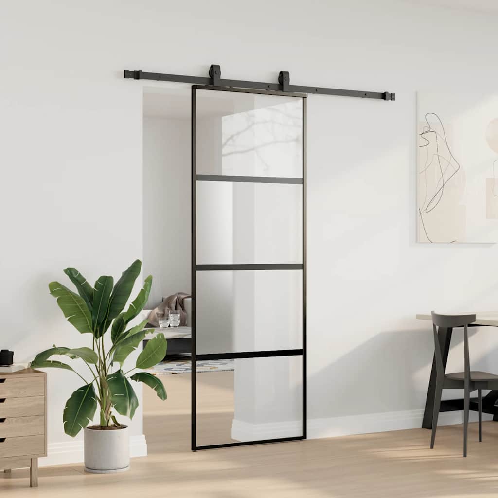 Porta scorrevole VidaXL con set ferramenta 76x205 cm vetro temperato nero