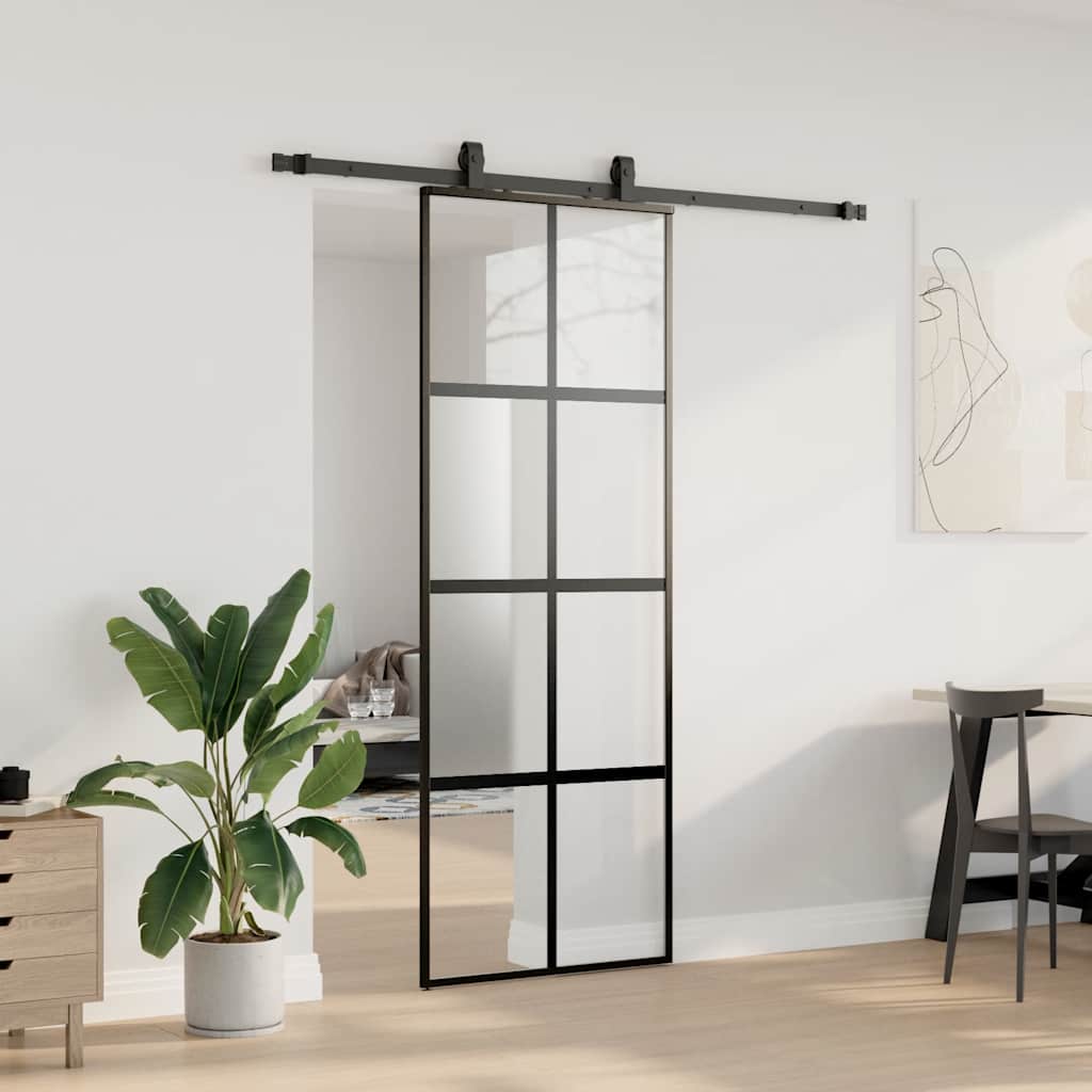 Porta scorrevole VidaXL con set ferramenta 76x205 cm vetro temperato nero