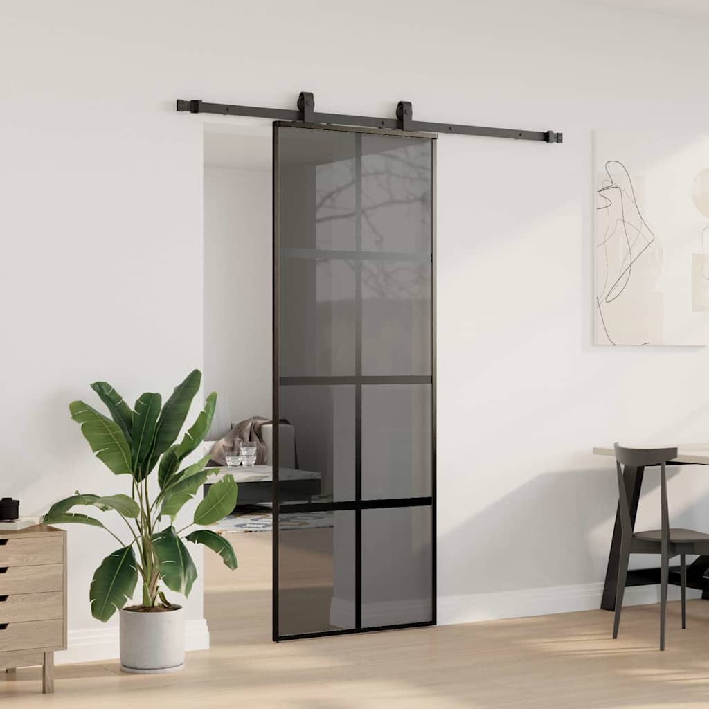 Porta scorrevole VidaXL con set ferramenta 76x205 cm vetro temperato nero
