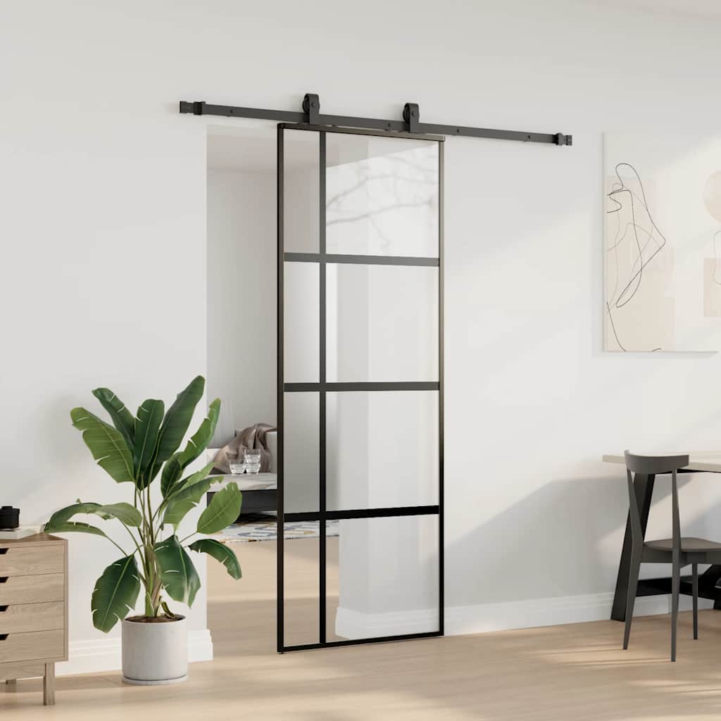 Porta scorrevole VidaXL con set ferramenta 76x205 cm vetro temperato nero