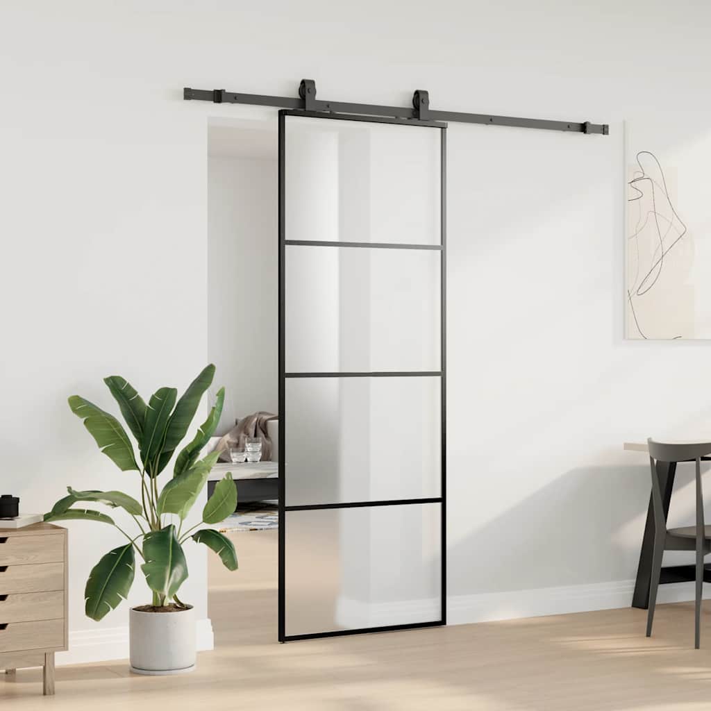 Vidaxl schuifdeur met beslagset 76x205 cm esg glas zwart