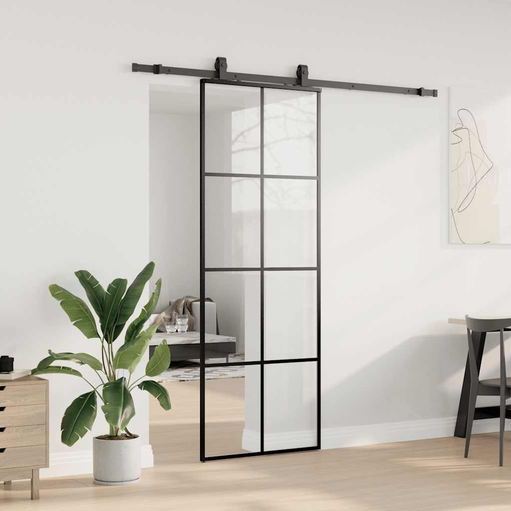 VidaXL puerta corredera con juego de herrajes 76x205 cm ESG vidrio negro