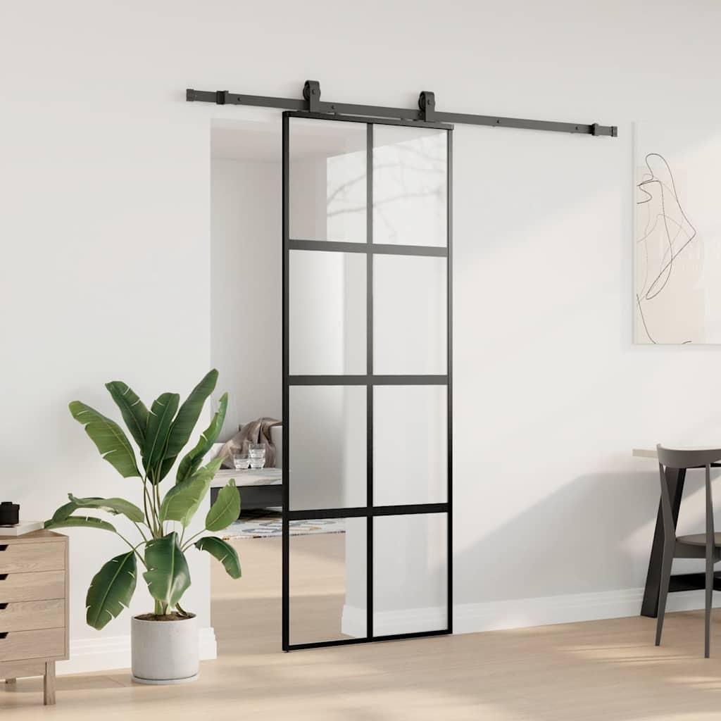 VidaXL puerta corredera con juego de herrajes 76x205 cm vidrio templado negro
