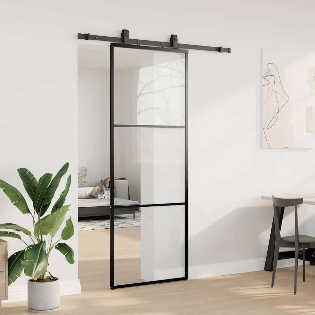 Porta scorrevole VidaXL con set ferramenta 76x205 cm vetro ESG nero