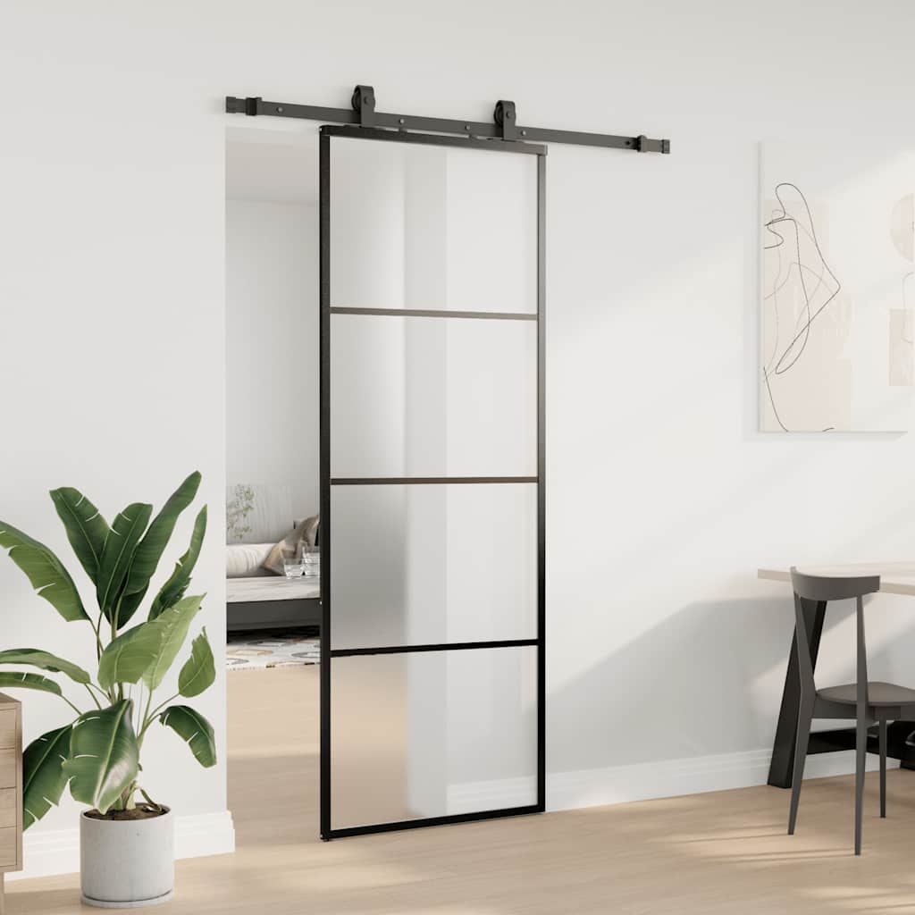 Porta scorrevole VidaXL con set ferramenta 76x205 cm vetro ESG nero