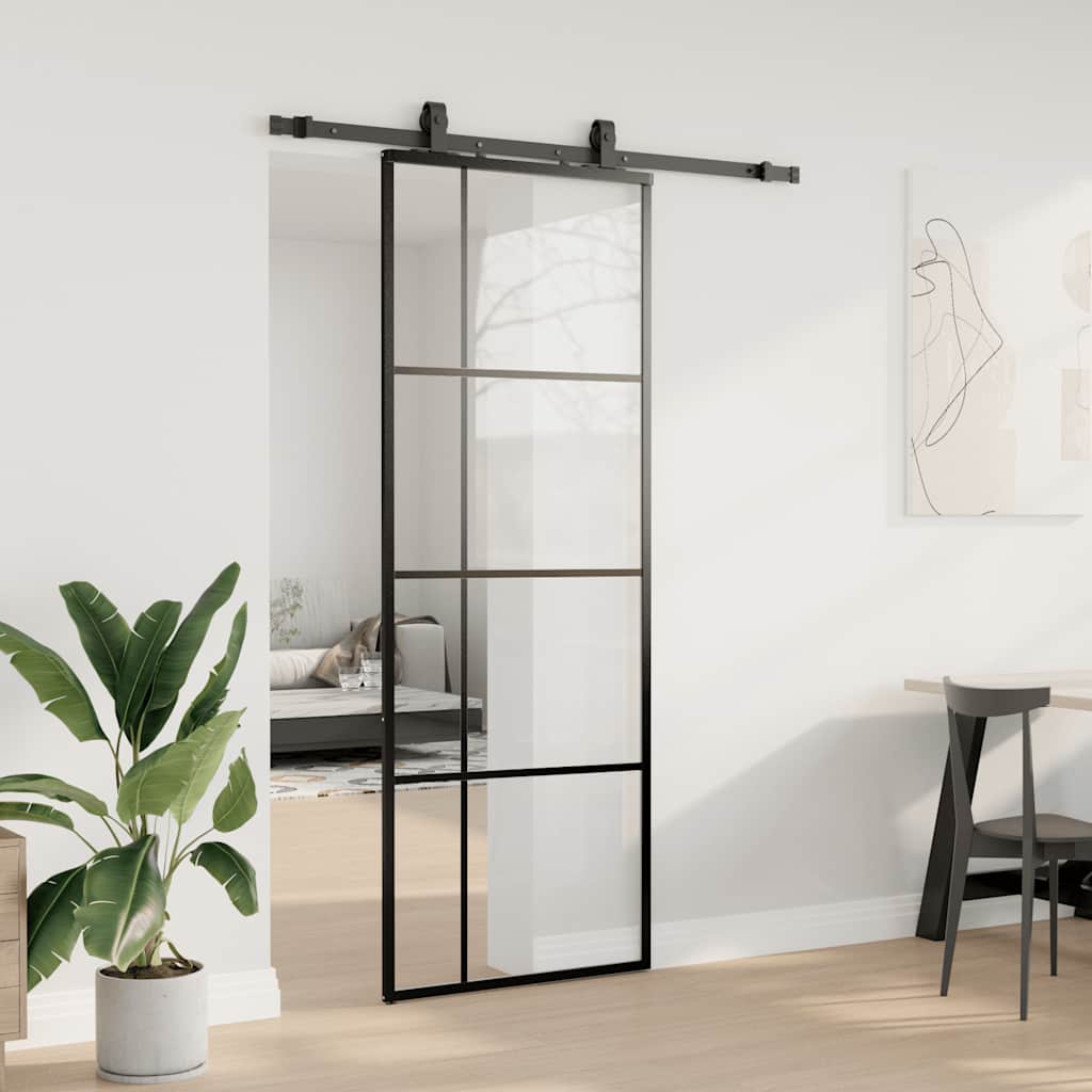 Porta scorrevole VidaXL con set ferramenta 76x205 cm vetro ESG nero