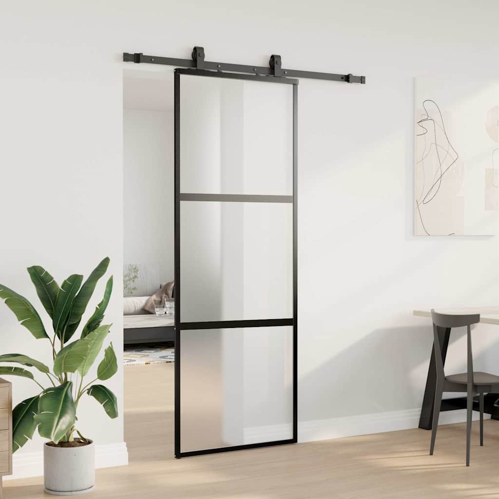VidaXL puerta corredera con juego de herrajes 76x205 cm vidrio templado negro