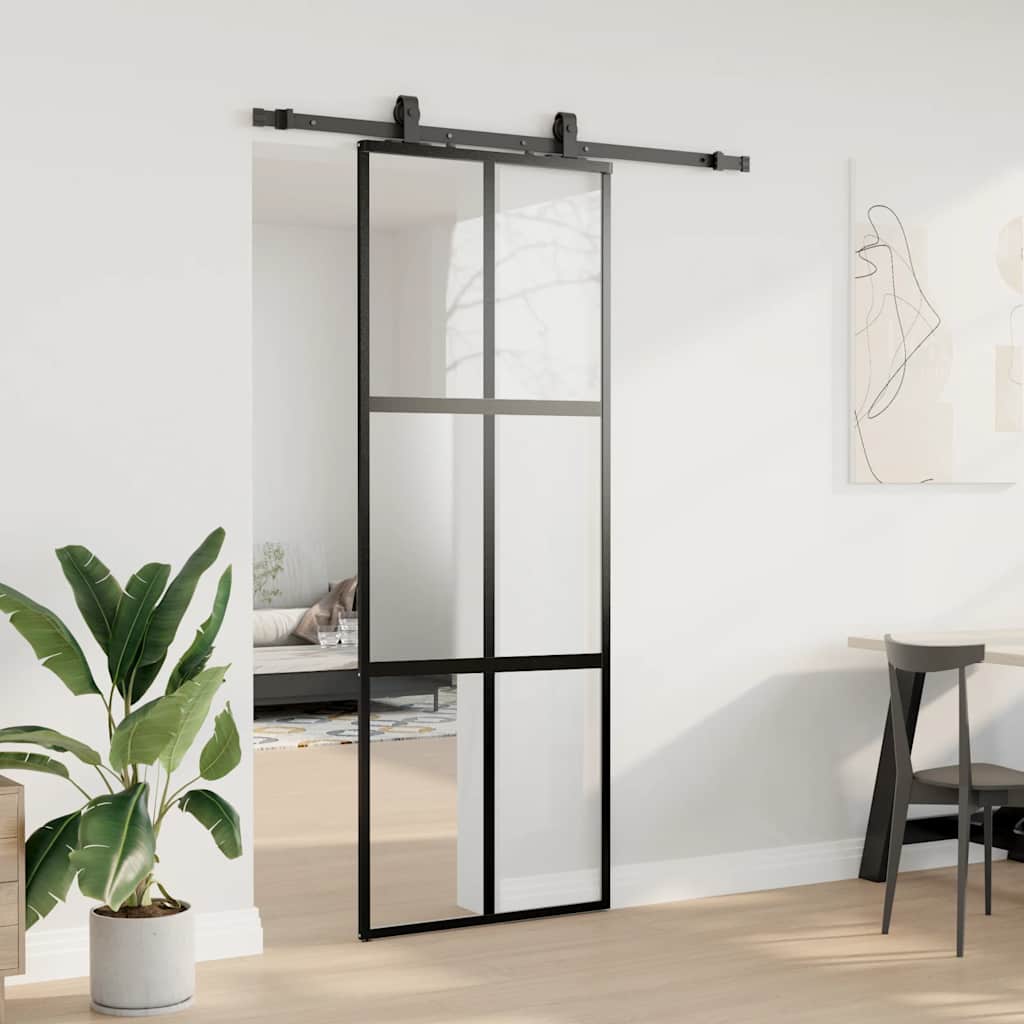 Vidaxl schuifdeur met beslagset 76x205 cm gehard glas zwart