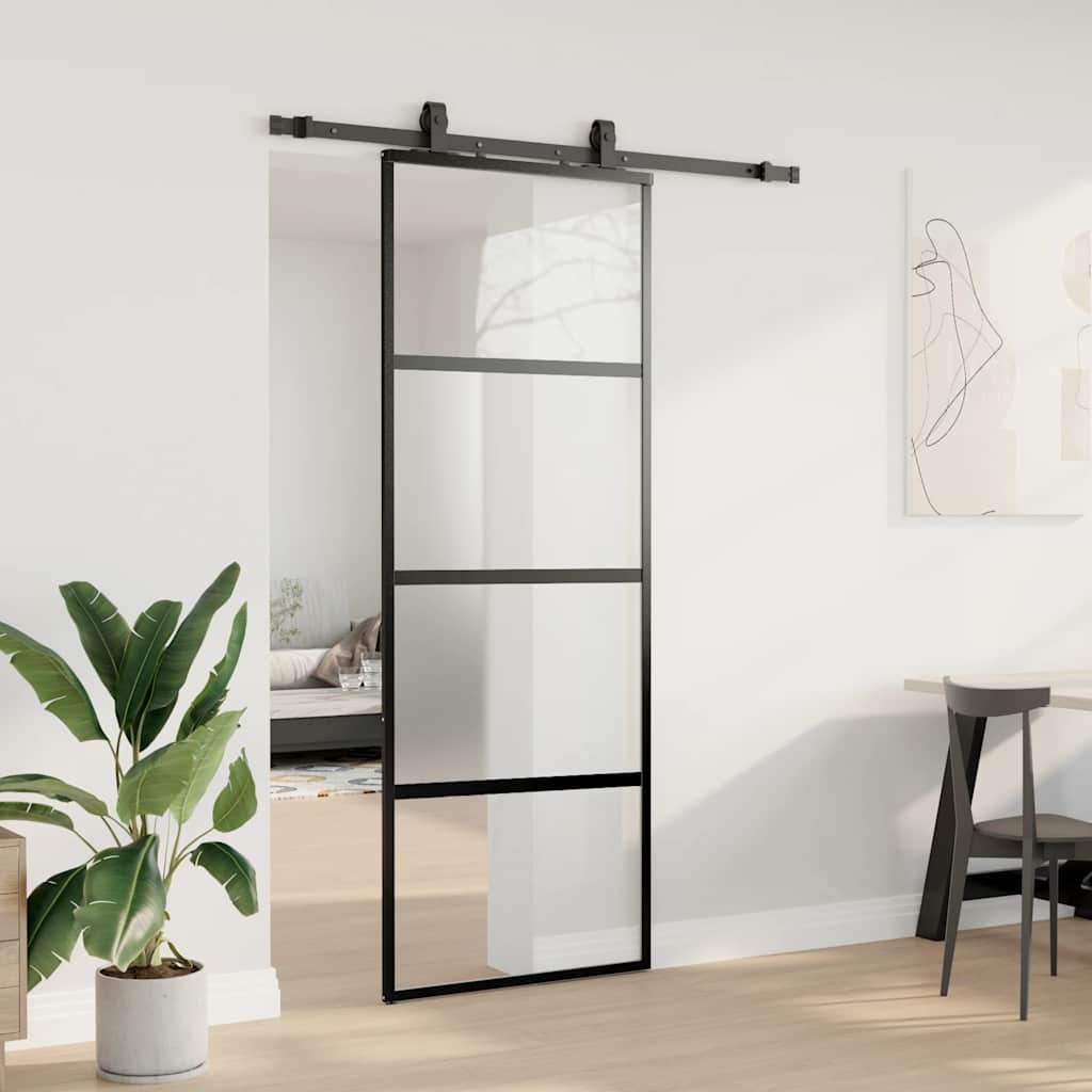 Vidaxl schuifdeur met beslagset 76x205 cm gehard glas zwart
