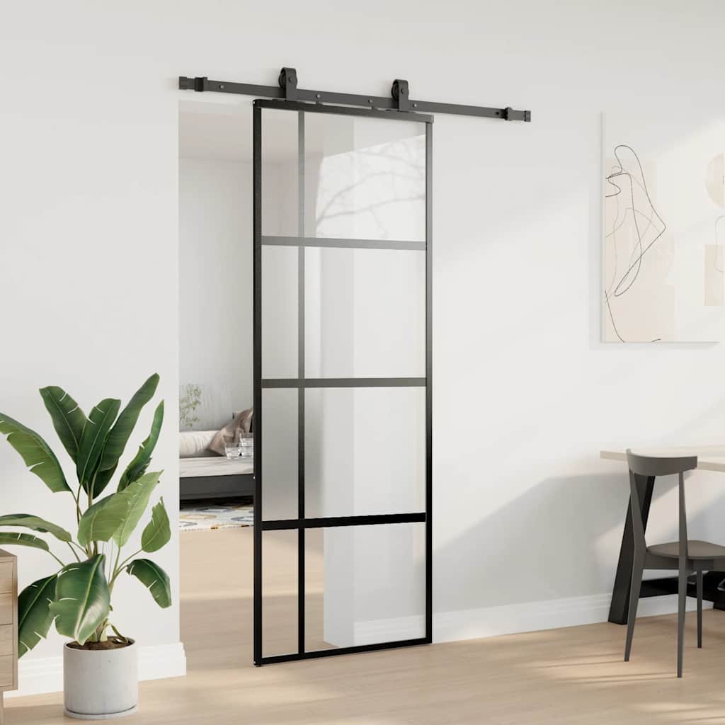 Porta scorrevole VidaXL con set ferramenta 76x205 cm vetro temperato nero
