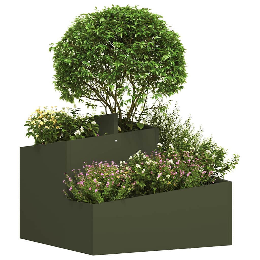 Vaso da fiori da giardino Vidaxl verde oliva 60 x 60 x 50 cm in acciaio laminato a freddo