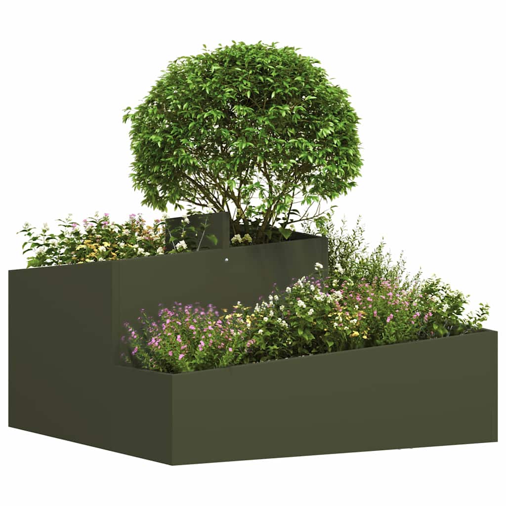 Vidaxl macetero de jardín verde oliva 80 x 80 x 50 cm acero laminado en frío
