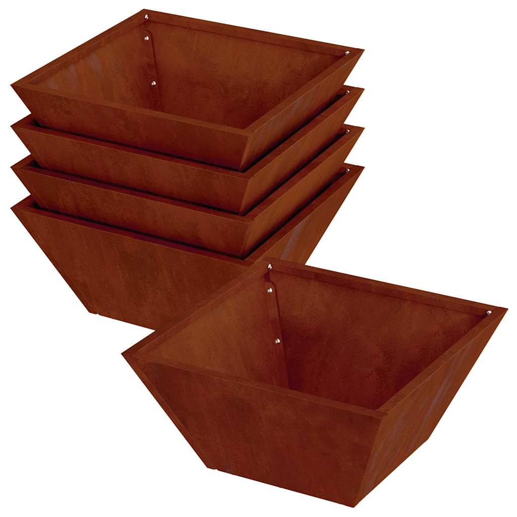 Vidaxl vaso da fiori da giardino 5 pz arrugginito 35 x 35 x 15 cm acciaio corten