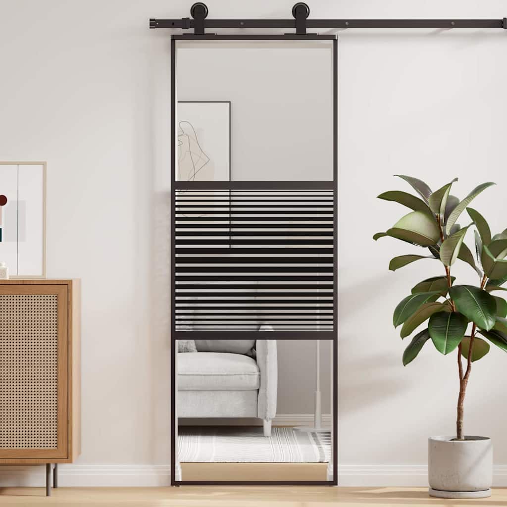 Vidaxx puerta de cristal rayada negro 90 x 2 x 205 cm aluminio