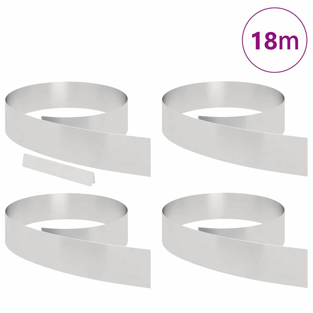 Bordo da giardino Vidaxxl 4 pezzi argento 450 x 0,05 x 15 cm in acciaio inossidabile