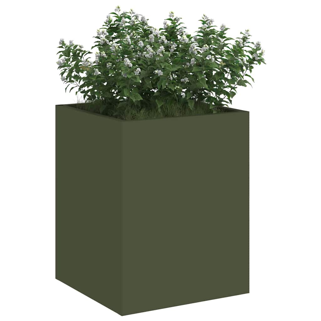 Vidaxl tuin bloempot olijf groen 32 x 32 x 40 cm koudgewalst staal