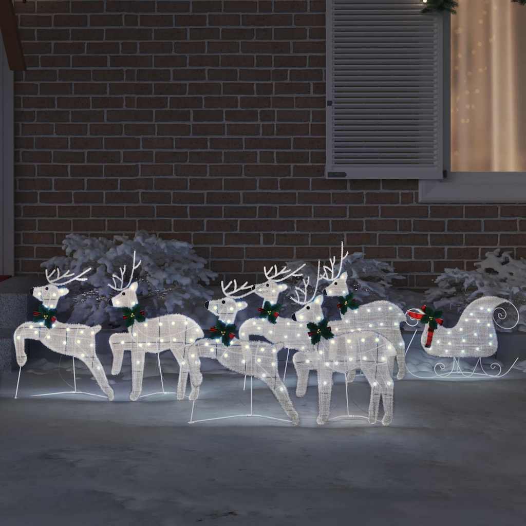 Vidaxxl renne led 7 pezzi tessuto argento