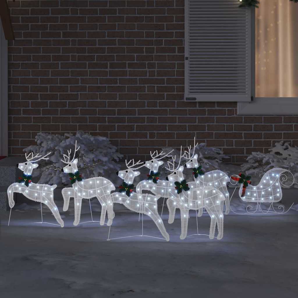 Vidaxxl renne led 7 pezzi tessuto bianco