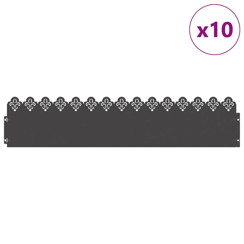 Vidaxl bordes de césped 10 piezas negro 103 x 0,05 x 22 cm acero