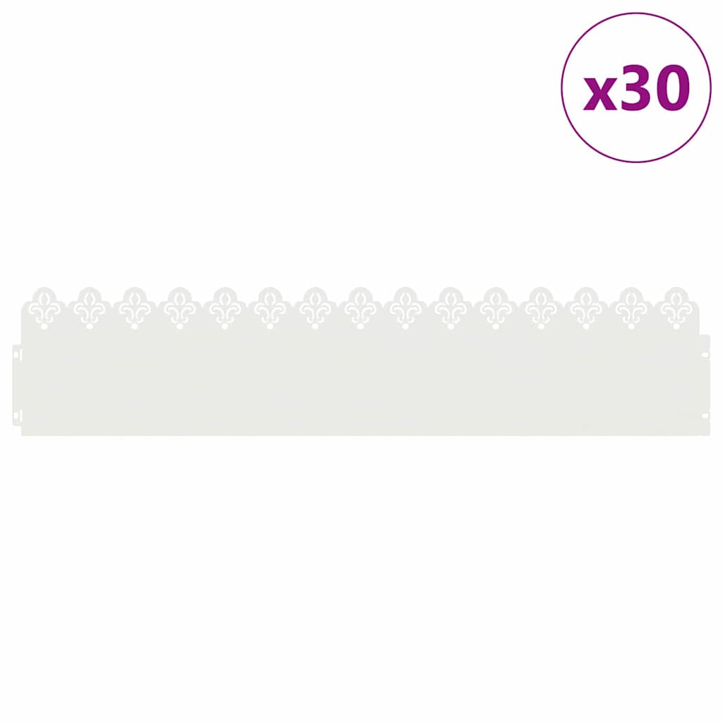 Vidaxl bordes de césped 30 piezas blanco 103 x 0,05 x 22 cm acero