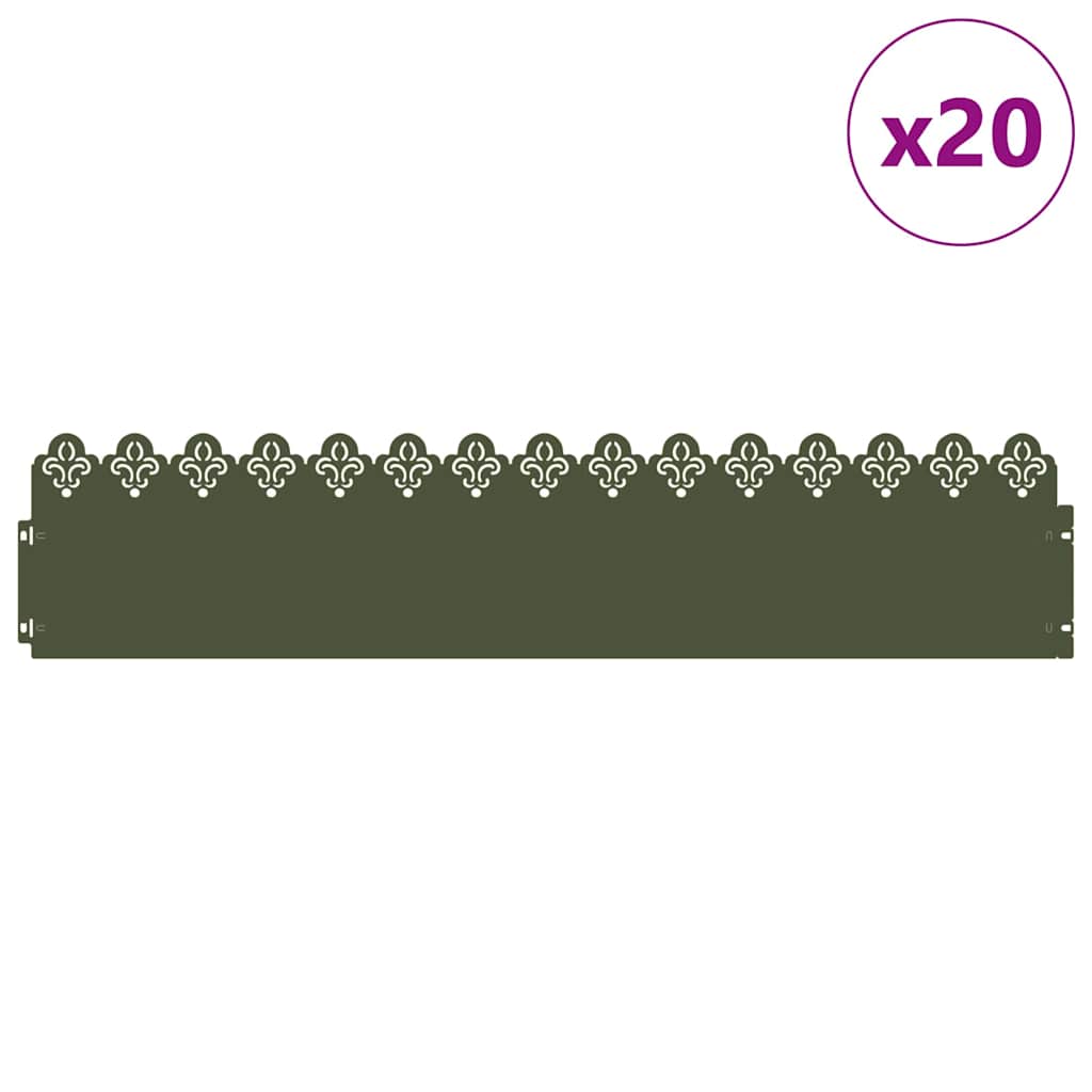 Vidaxl bordes de césped 20 piezas verde oliva 103 x 0,05 x 22 cm acero