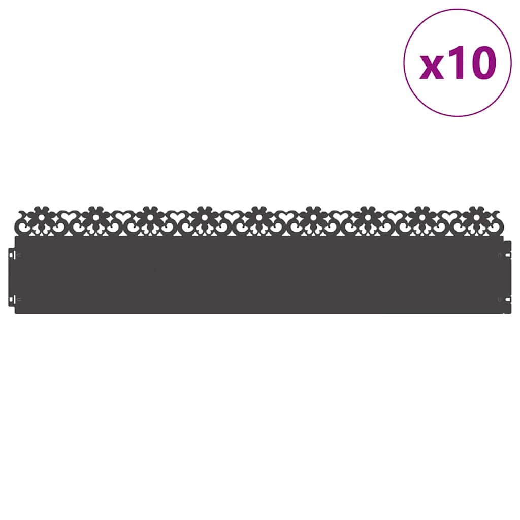 Vidaxl bordes de césped 10 piezas negro 103 x 0,05 x 22 cm acero
