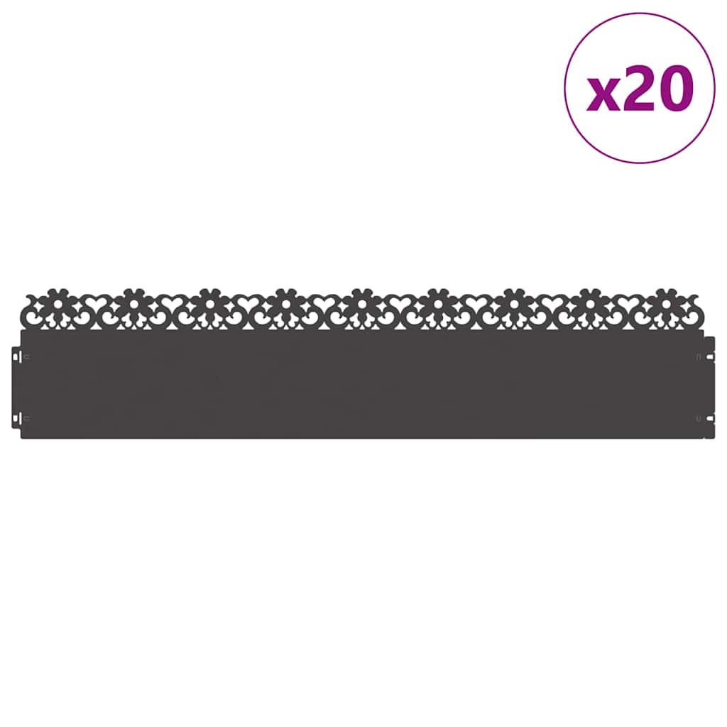 Vidaxl bordes de césped 20 piezas negro 103 x 0,05 x 22 cm acero