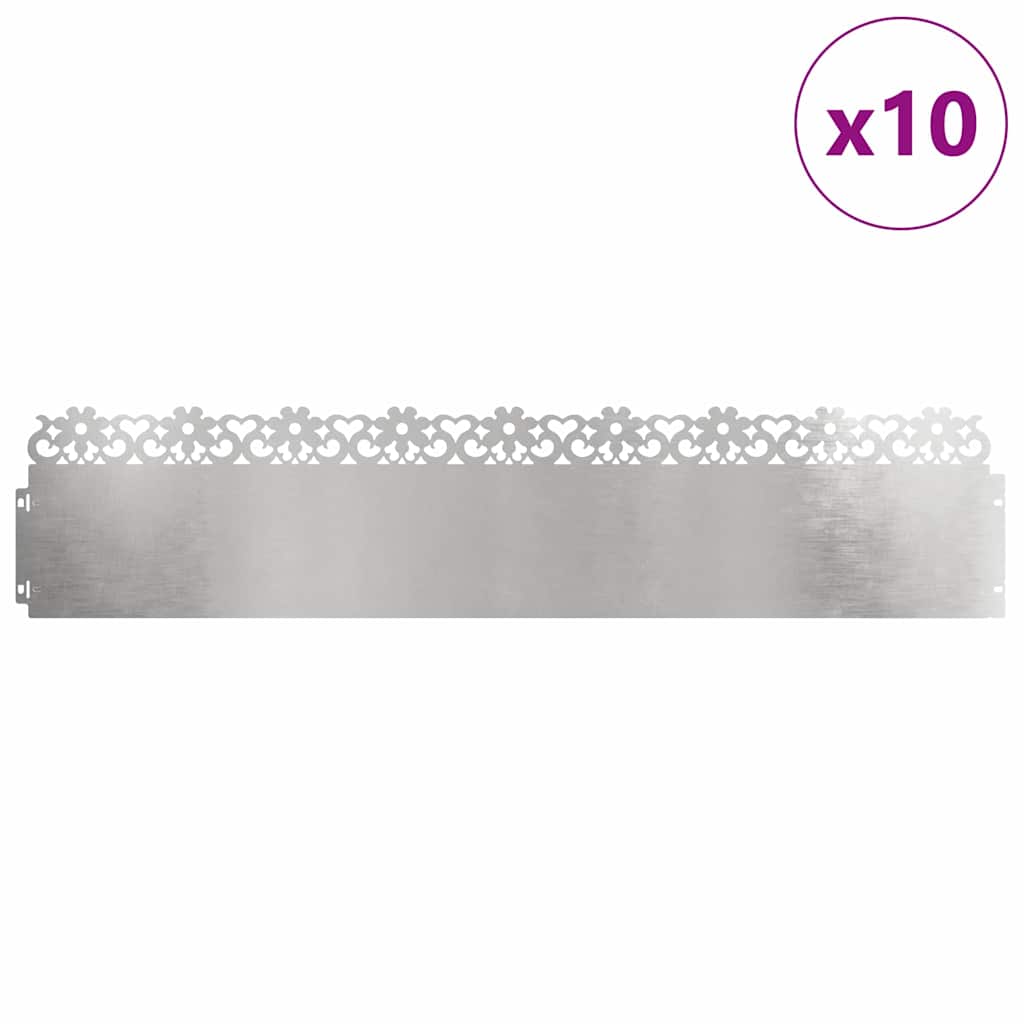 Vidaxl bordes de césped 10 piezas plata 103 x 0,05 x 22 cm acero inoxidable