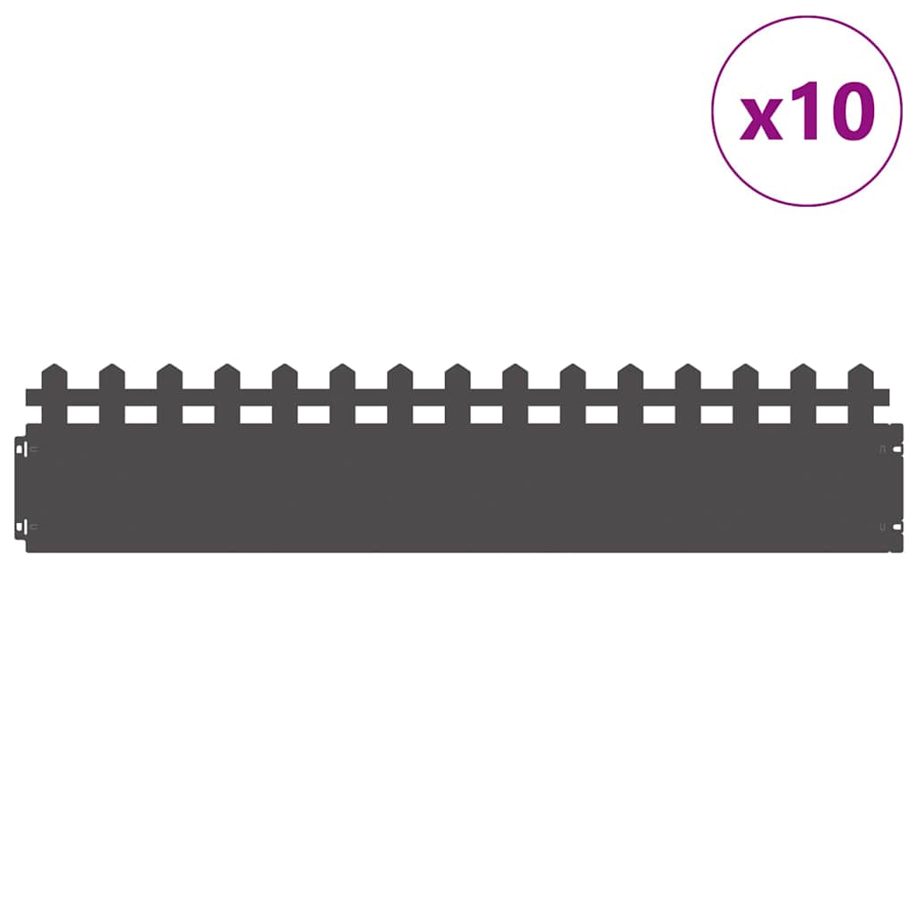 Vidaxl bordes de césped 10 piezas negro 103 x 0,05 x 22 cm acero