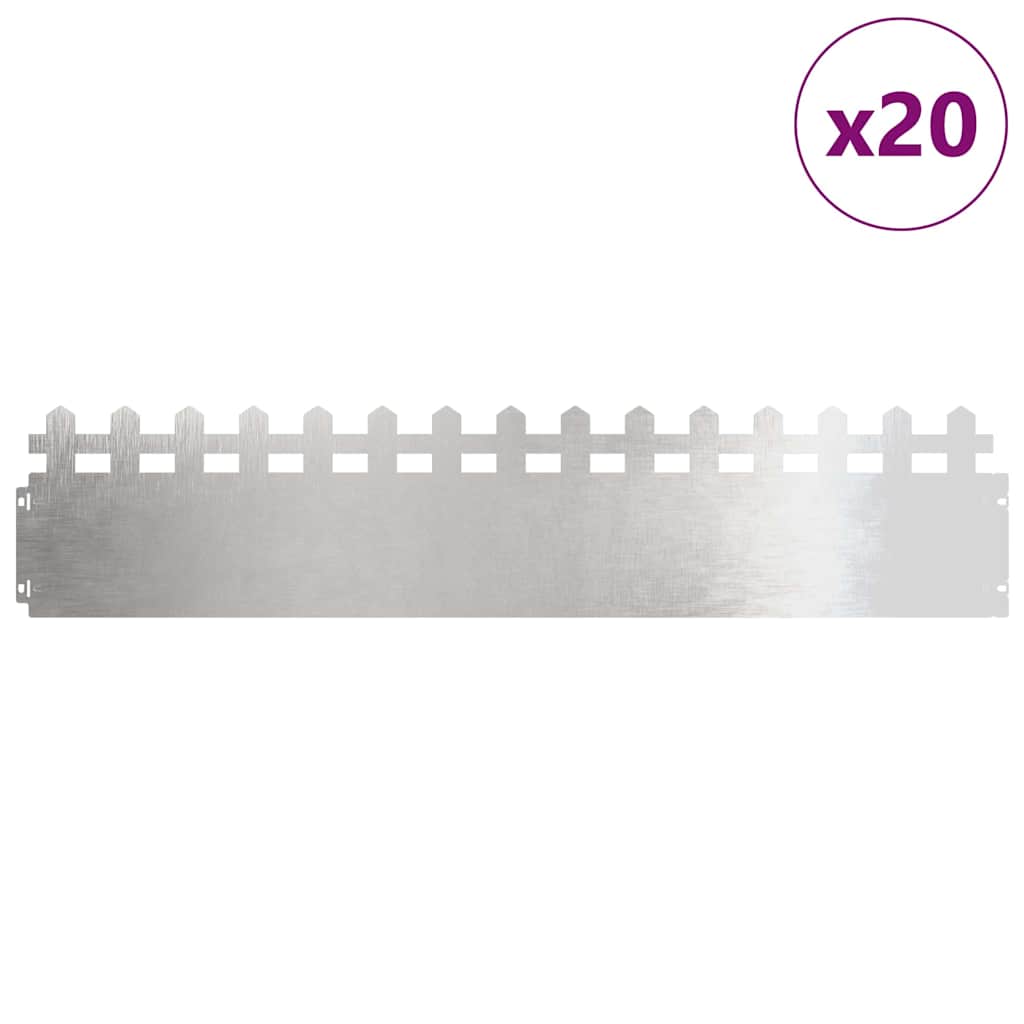 Vidaxl bordes de césped 20 piezas plata 103 x 0,05 x 22 cm acero inoxidable