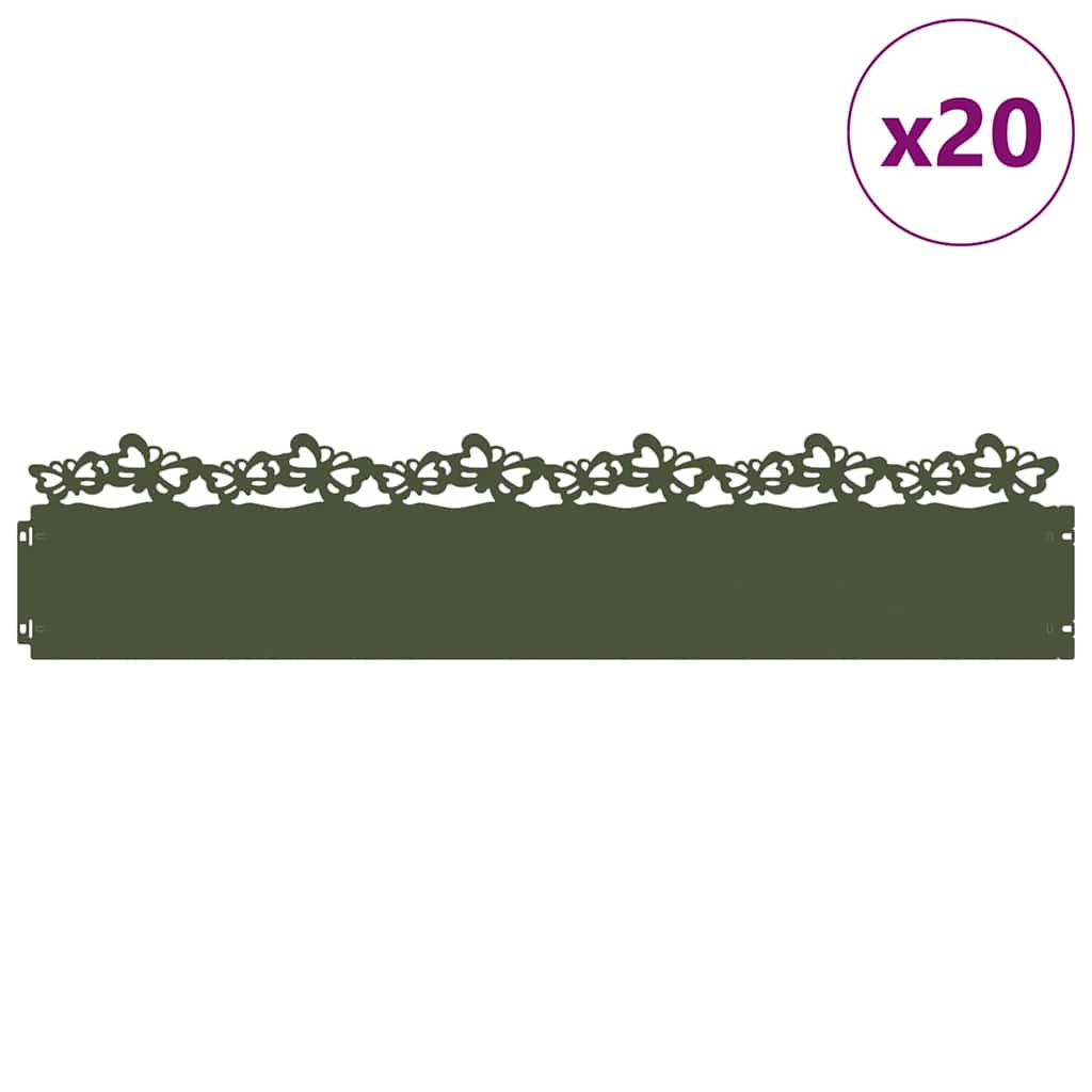 Vidaxl bordes de césped 20 piezas verde oliva 103 x 0,05 x 22 cm acero