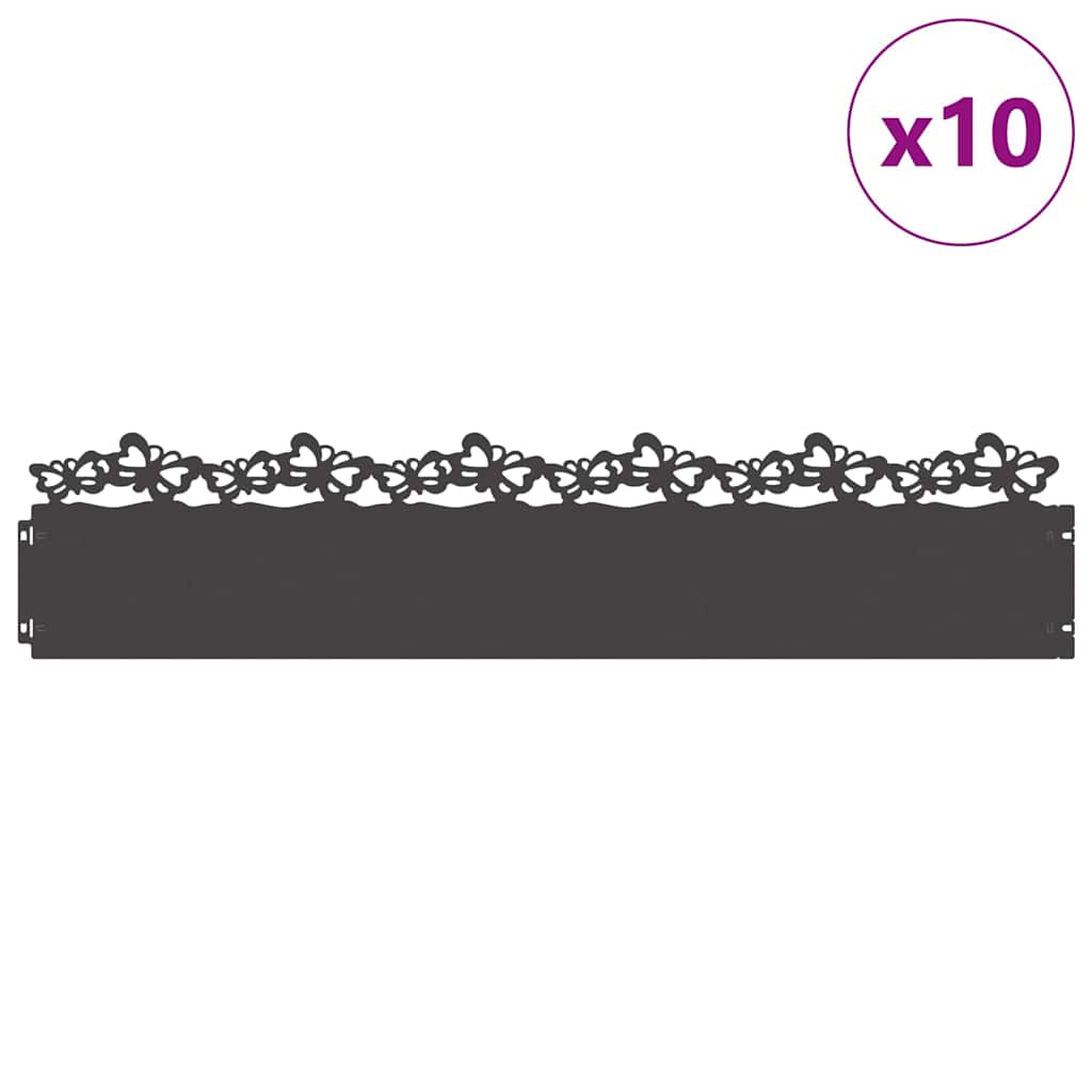 Vidaxl bordes de césped 10 piezas negro 103 x 0,05 x 22 cm acero