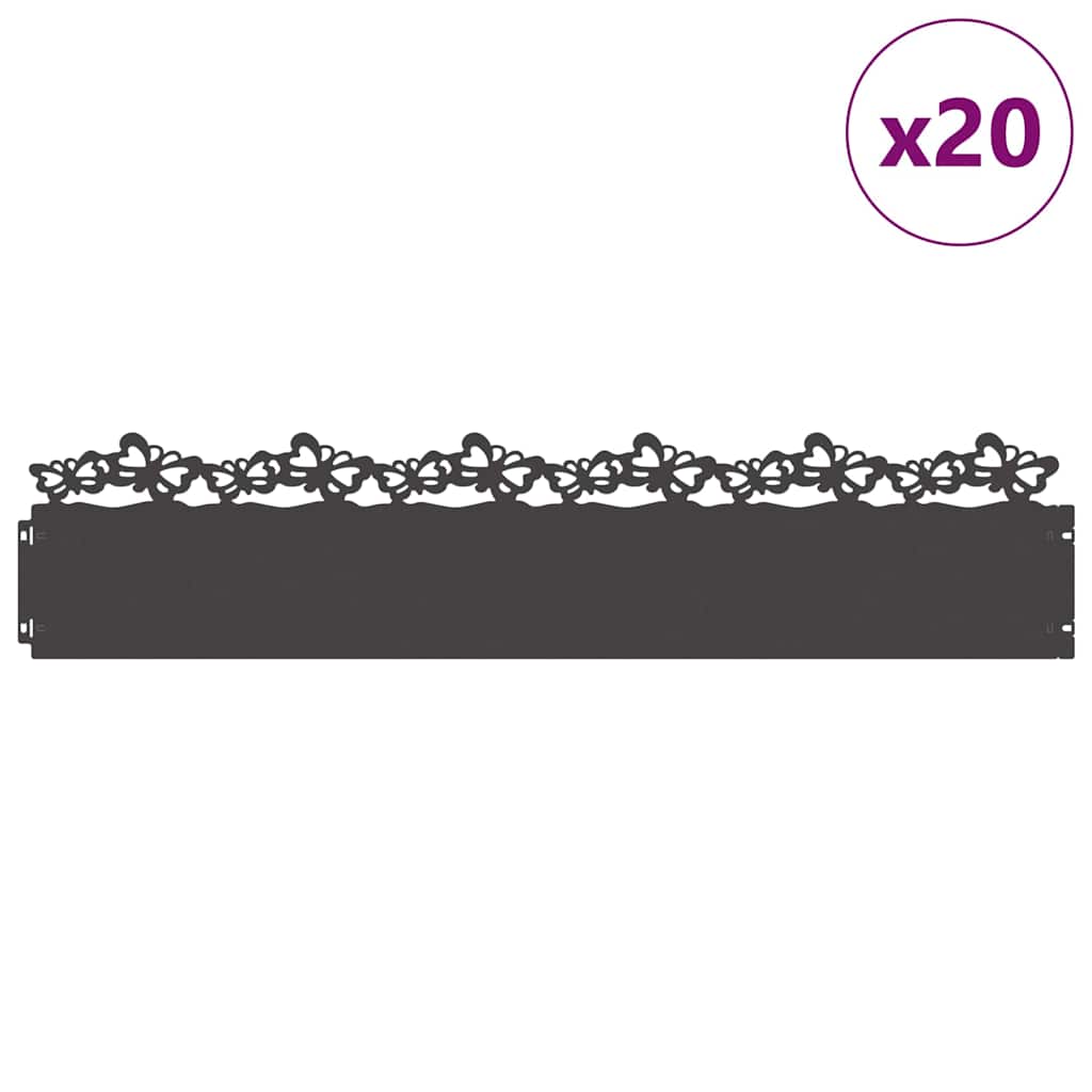 Vidaxl bordes de césped 20 piezas negro 103 x 0,05 x 22 cm acero