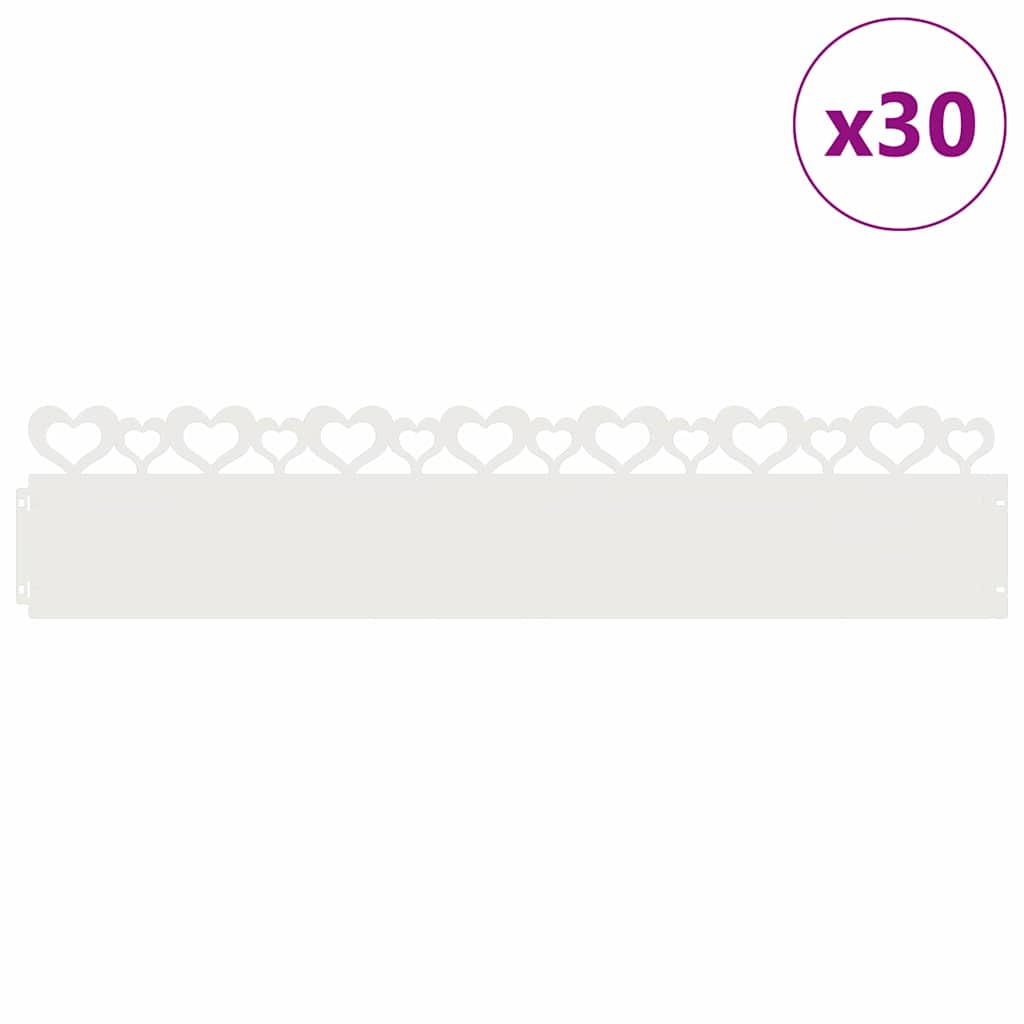 Vidaxl bordes de césped 30 piezas blanco 103 x 0,05 x 22 cm acero