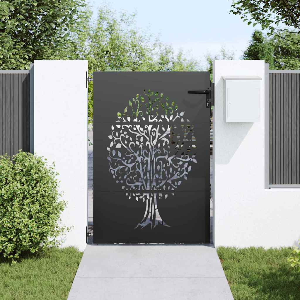 Vidaxxl puerta de jardín con cerradura negro 85 x 150 cm acero con recubrimiento en polvo