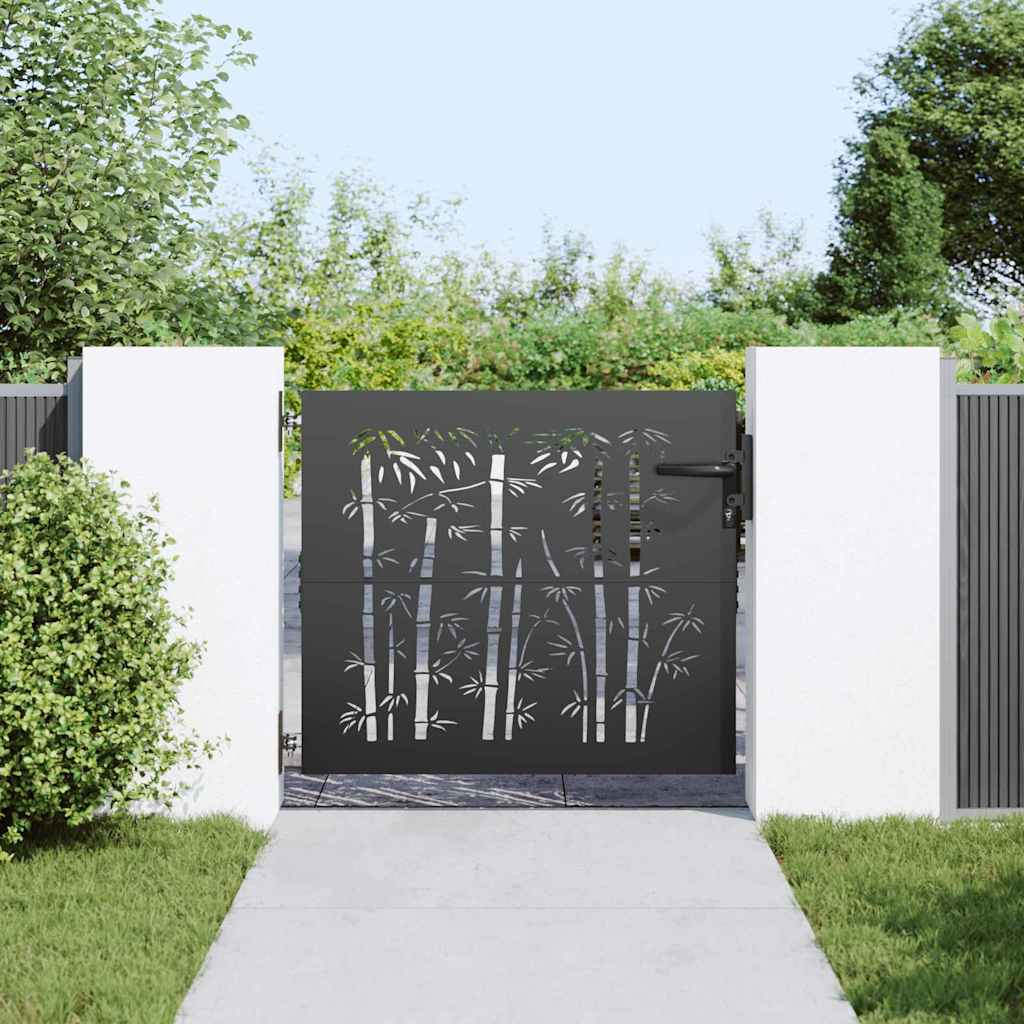 Puerta de jardín VidaXL con cerradura negra 85 x 175 cm acero con revestimiento en polvo
