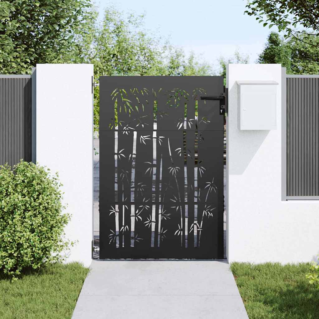 Puerta de jardín VidaXL con cerradura negra 85 x 125 cm acero con revestimiento en polvo
