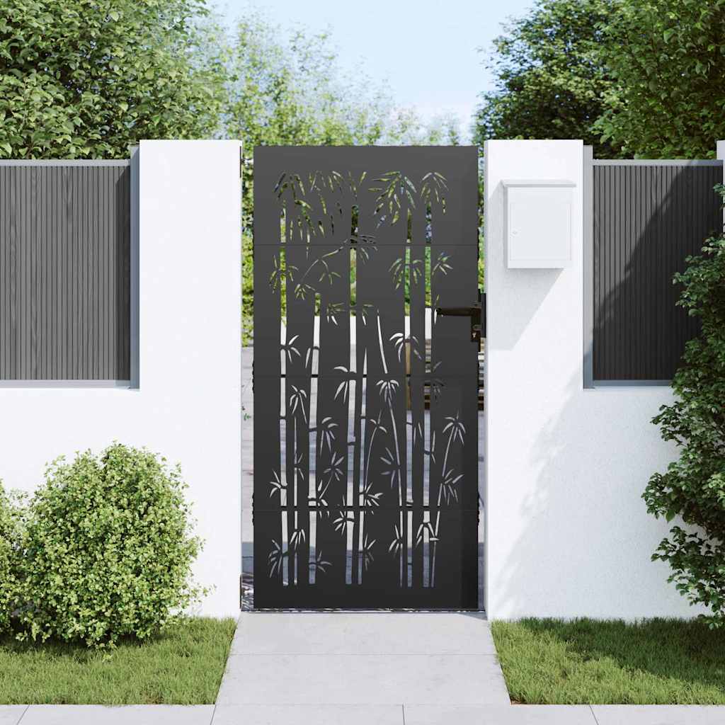 Puerta de jardín VidaXL con cerradura negra 85 x 200 cm acero con revestimiento en polvo