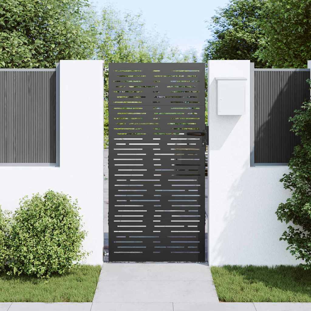 Puerta de jardín VidaXL con cerradura negra 85 x 200 cm acero con revestimiento en polvo