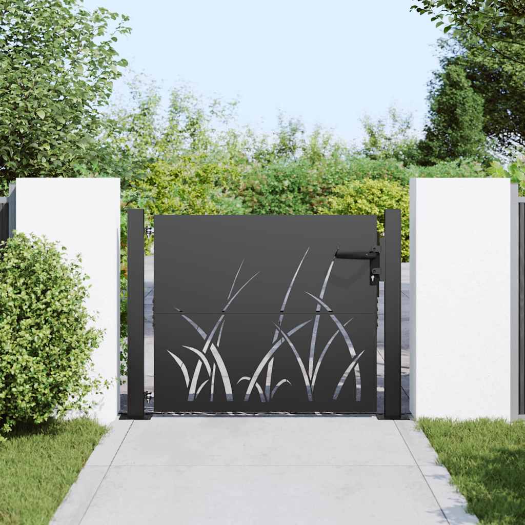 Puerta de jardín VidaXL con cerradura negra 110 x 105 cm acero con revestimiento en polvo